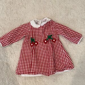 Florence Eiseman Cherry Appliqué Red Gingham Dress Peter Pan Collar 3T EUC